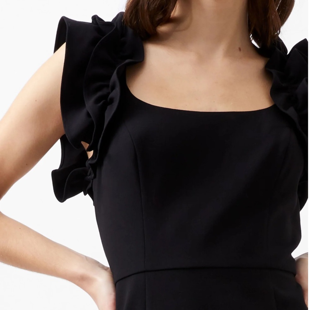NEW FRENCH CONNECTION Womens Black Sleeveless Mini Ruffle Fit Dress LBD - Picture 8 of 16